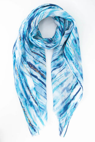 MSH Metallic Gold Foil Abstract Stripe Print Scarf