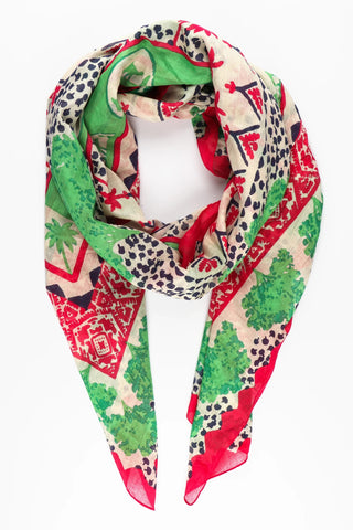 MSH Desert Palm Tree Print Bordered Cotton Scarf