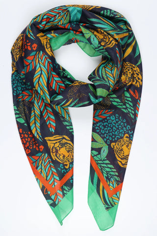 MSH Jungle Tiger Print Cotton Scarf with Border