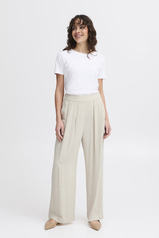 Fransa Atel Wide Leg Linen Mix Trousers